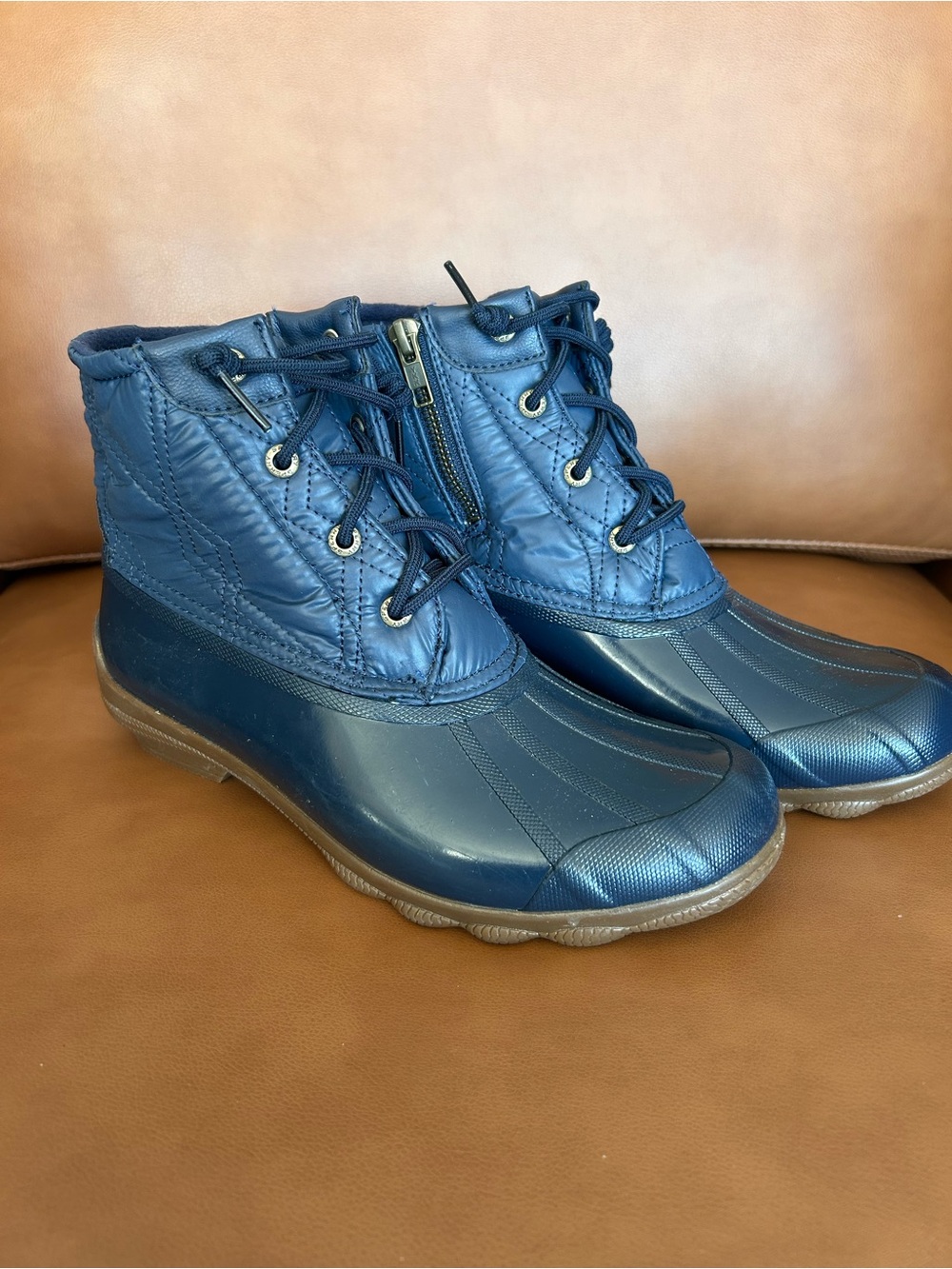 Sperry Navy Women's Duck Boot with Lace and Side Zip